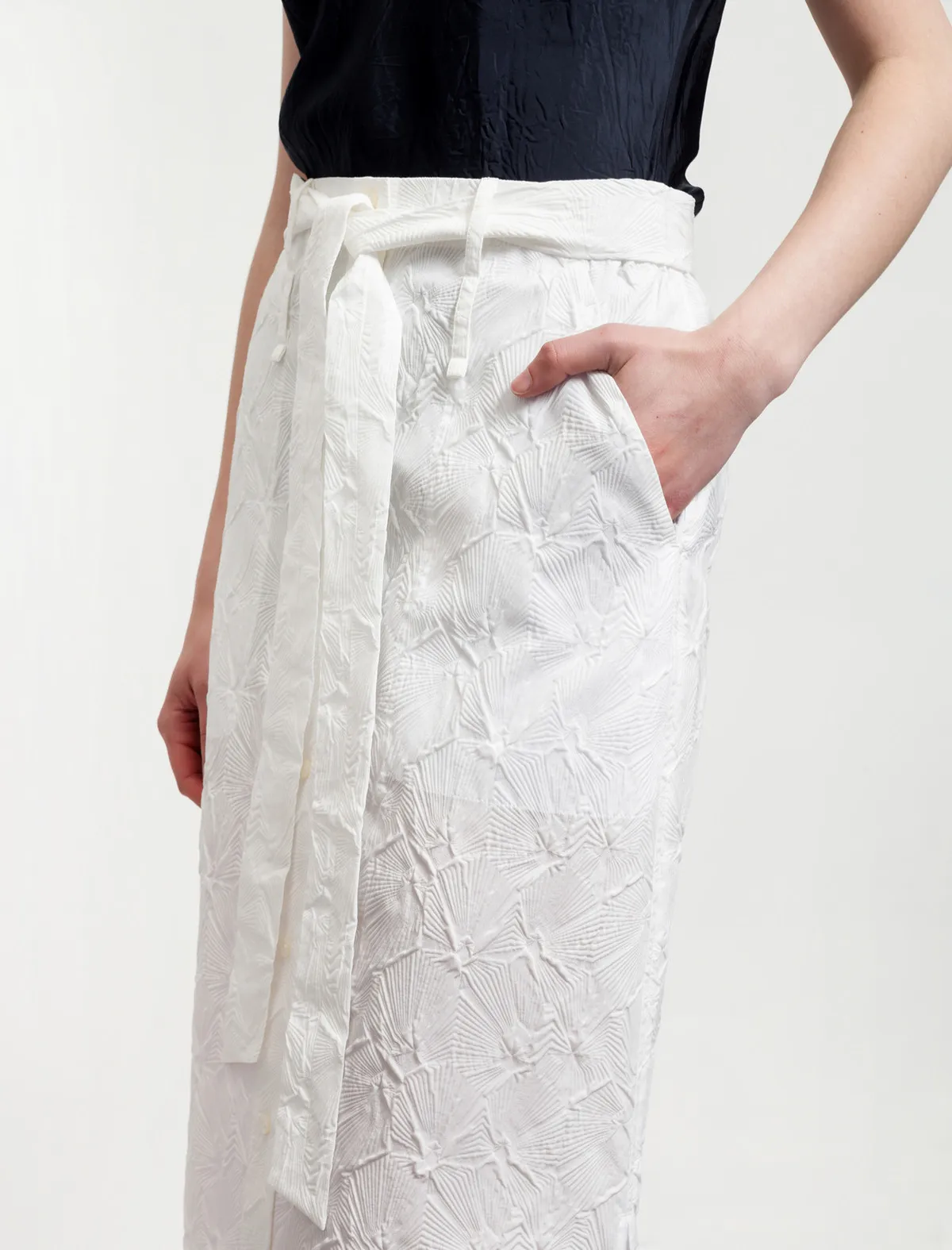 Long Embossed Skirt - White