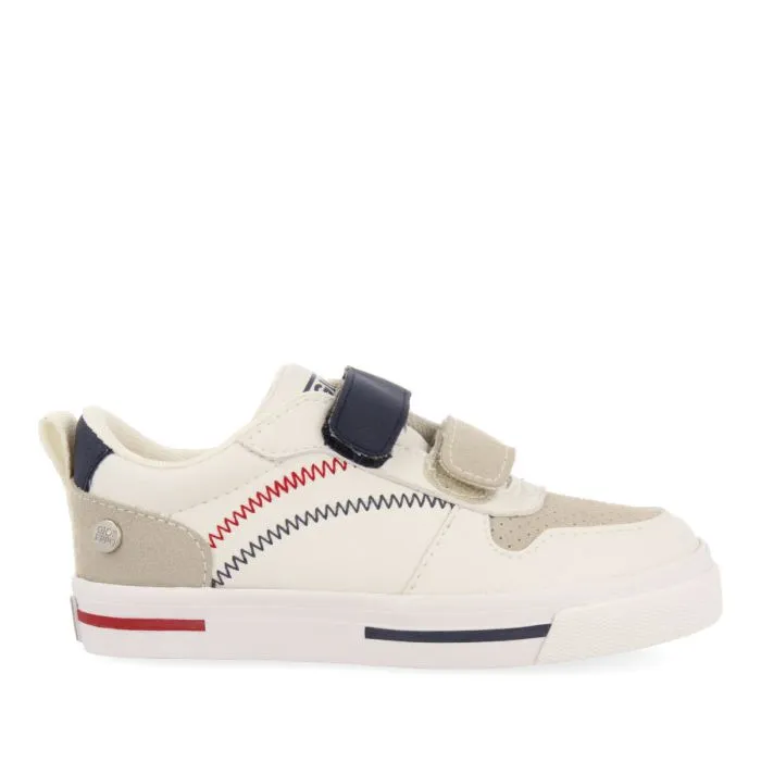 Maceio boys white sneakers with colourful topstitching