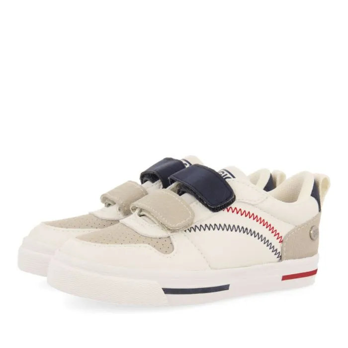 Maceio boys white sneakers with colourful topstitching