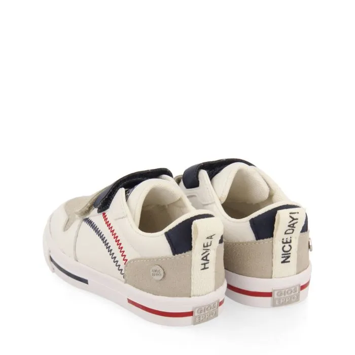 Maceio boys white sneakers with colourful topstitching