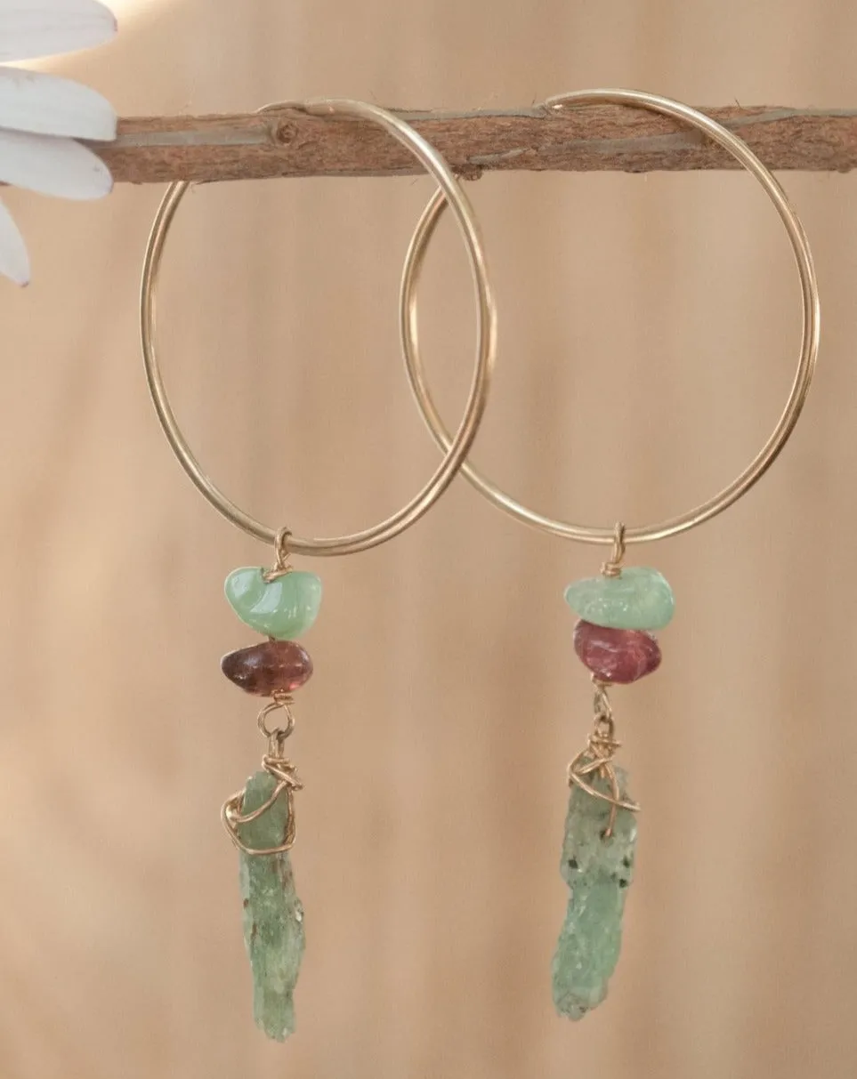 Malu Earrings * Tourmaline and Green Kyanite * Gold Plated 18 * BJE058