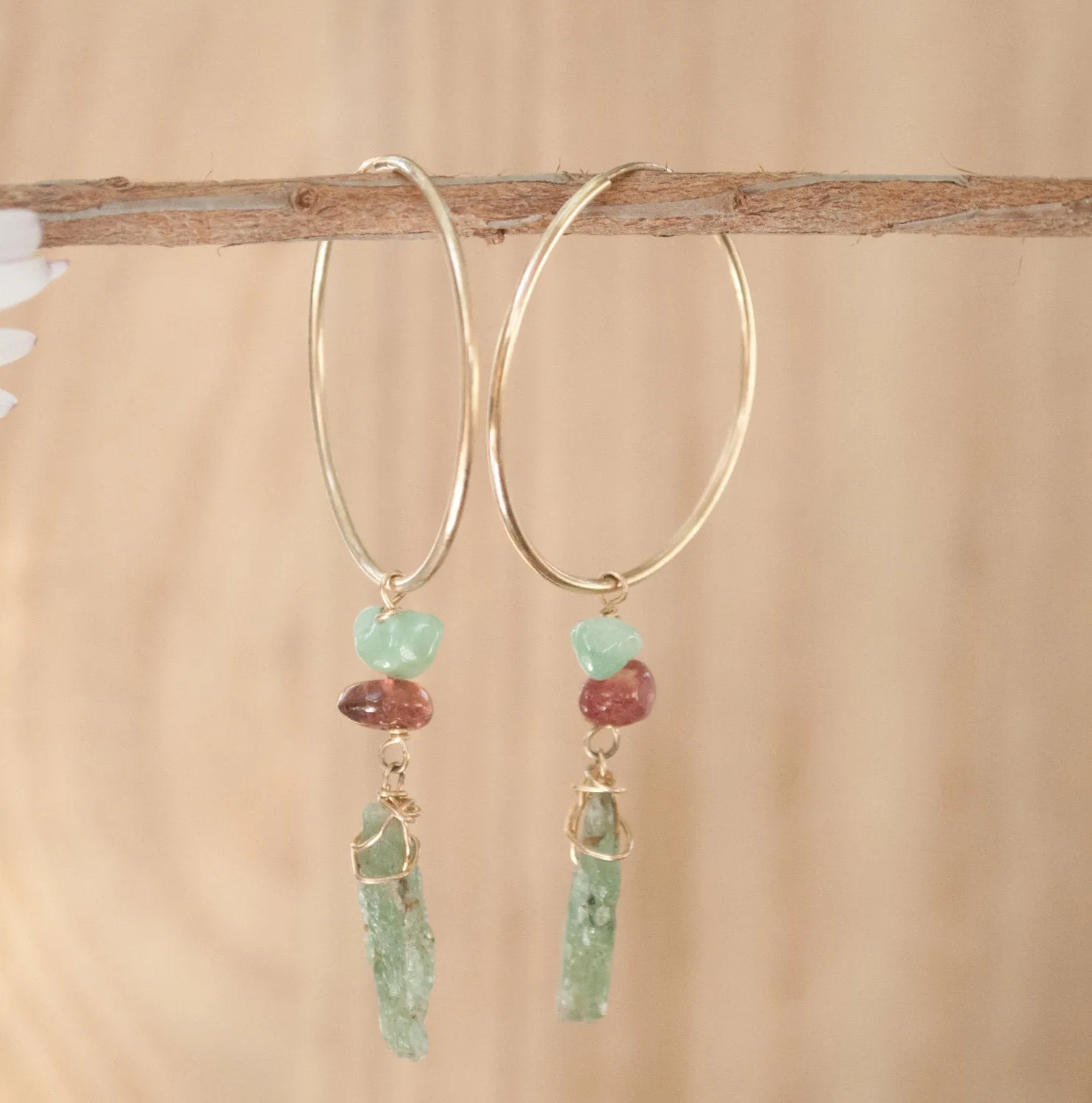 Malu Earrings * Tourmaline and Green Kyanite * Gold Plated 18 * BJE058