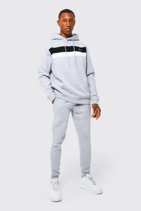 Man Signature Colour Block Hooded Tracksuit | boohooMAN UK