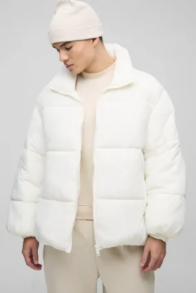 Man Tab Boxy Heavy Padded Puffer Jacket In Ecru