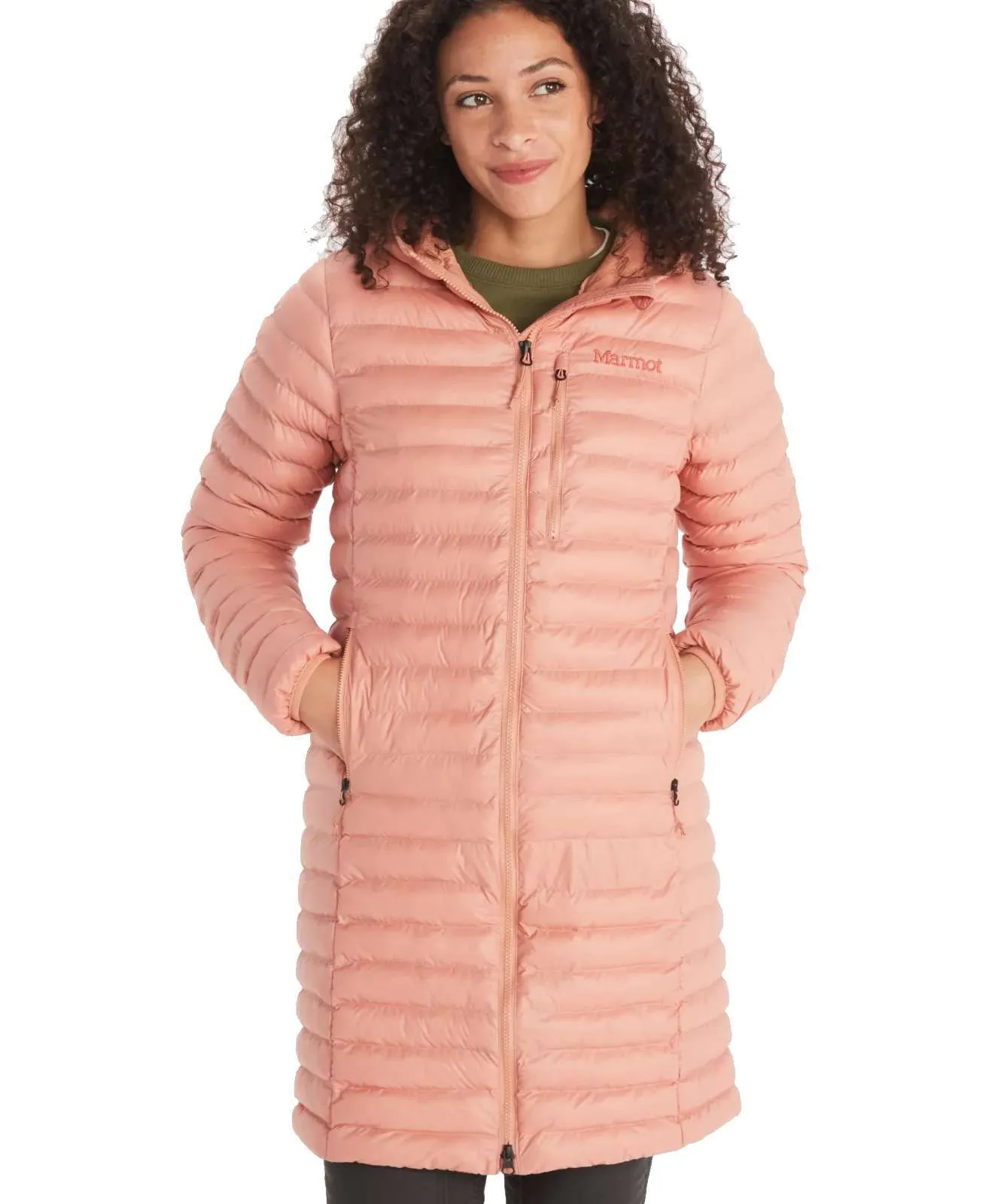 Marmot Women’s Echo Featherless Long Jacket – Rose Gold Shiny