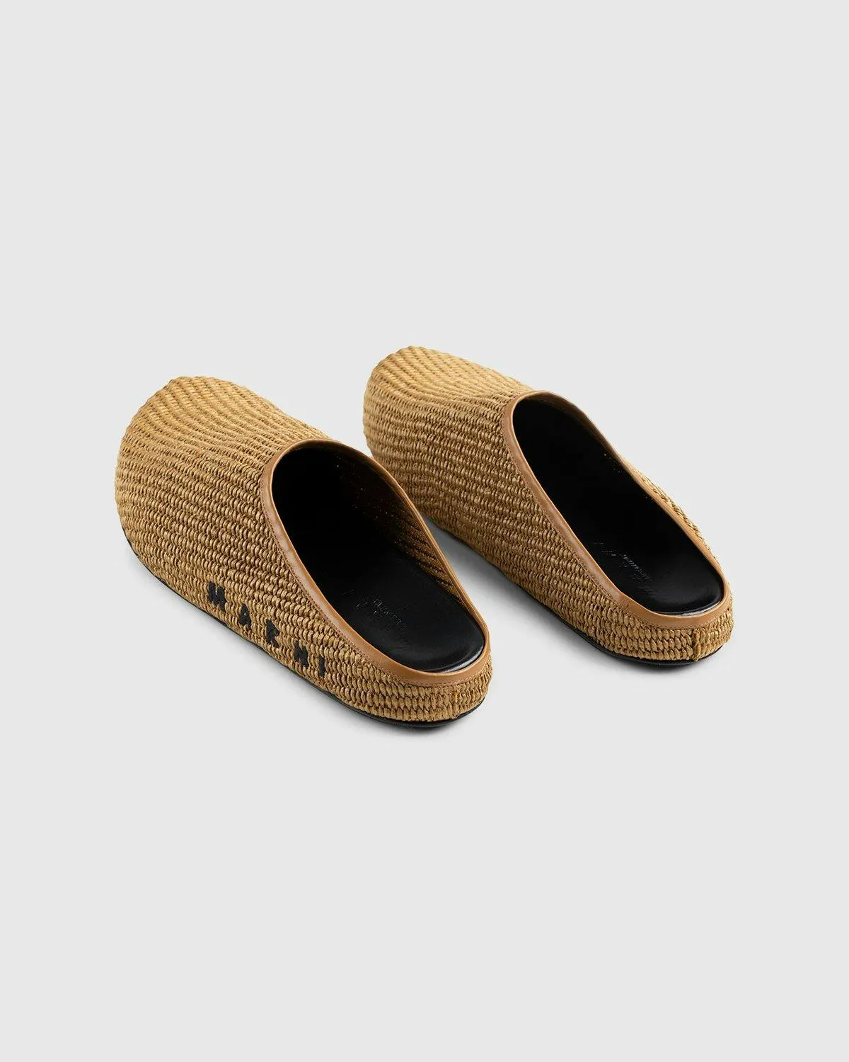 Marni – Woven Raffia and Leather Mules Brown/Black | Highsnobiety Shop