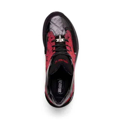 Mauri Vamp Black/Red Genuine Baby Croc with Patent Leather Suede Mauri Fabric Sneakers