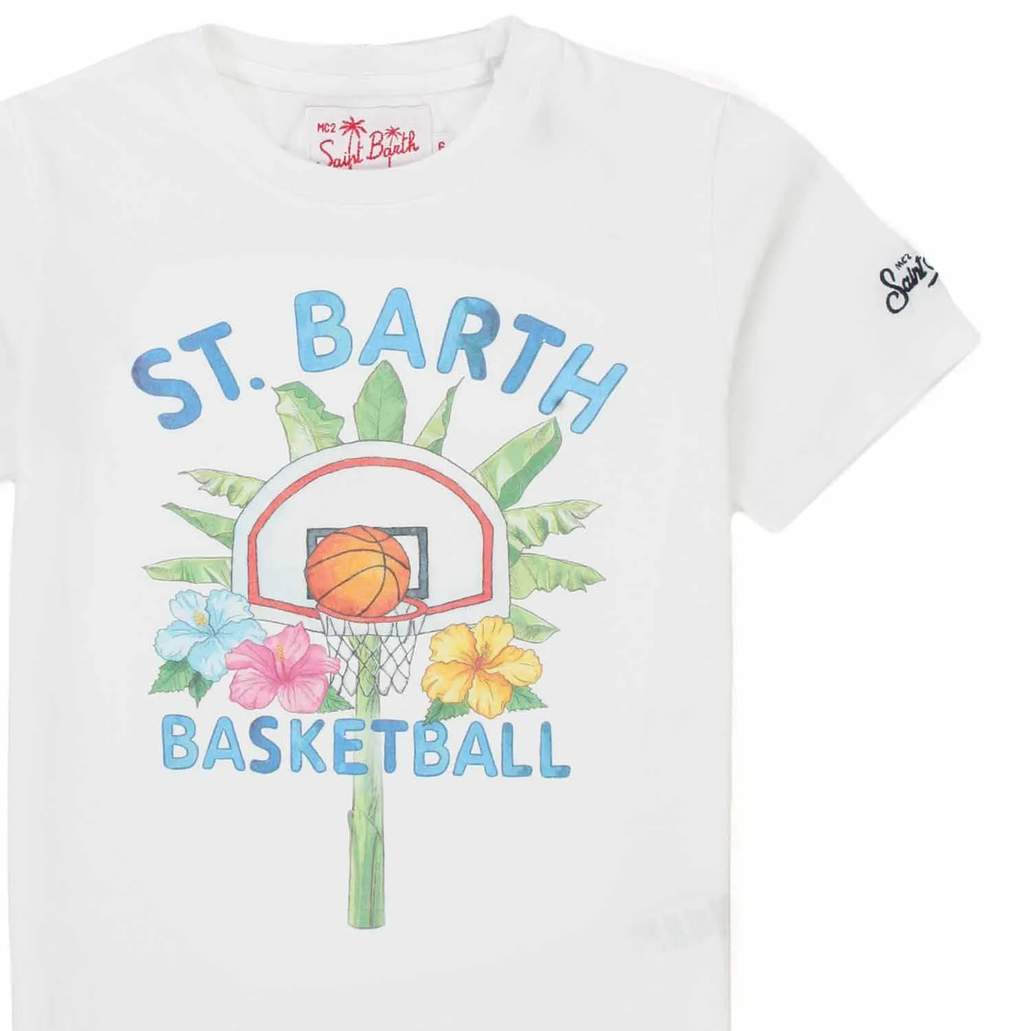 Mc2 Saint Barth White T-Shirt With Basketball Print
