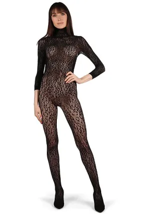 MeMoi LoveMoi Wild Leopard Turtleneck Long Sleeve Seamless Body Stocking