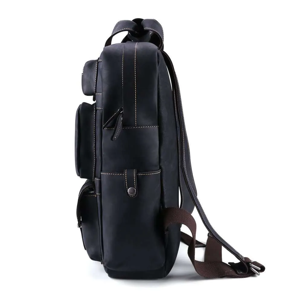  Men’s Large Leather Multi-pocket Backpack