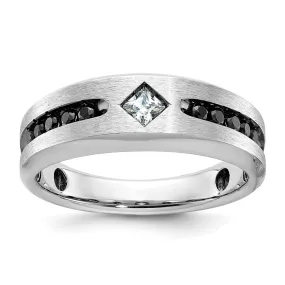 Mens 8mm 14K White Gold Black Rhodium Black/White Diamond Tapered Band