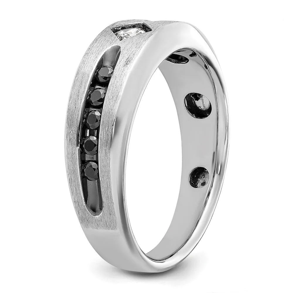 Mens 8mm 14K White Gold Black Rhodium Black/White Diamond Tapered Band