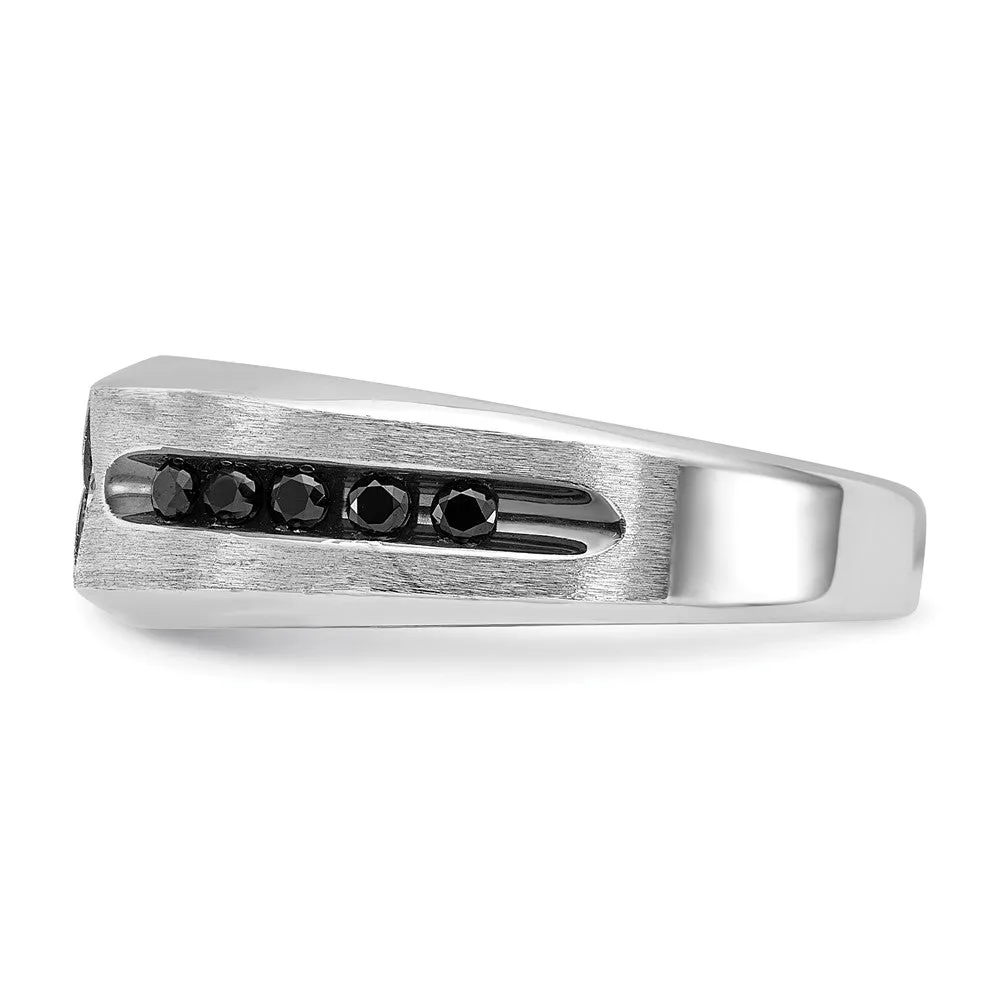 Mens 8mm 14K White Gold Black Rhodium Black/White Diamond Tapered Band