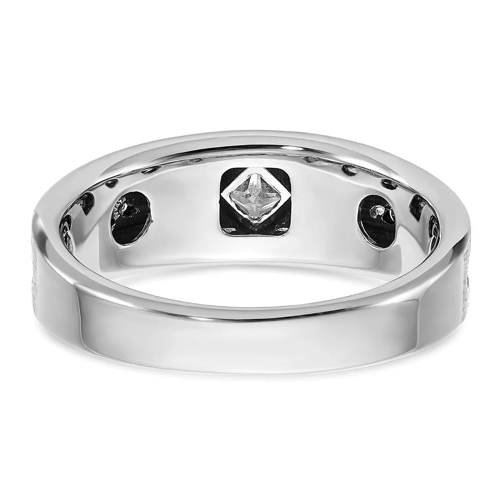 Mens 8mm 14K White Gold Black Rhodium Black/White Diamond Tapered Band