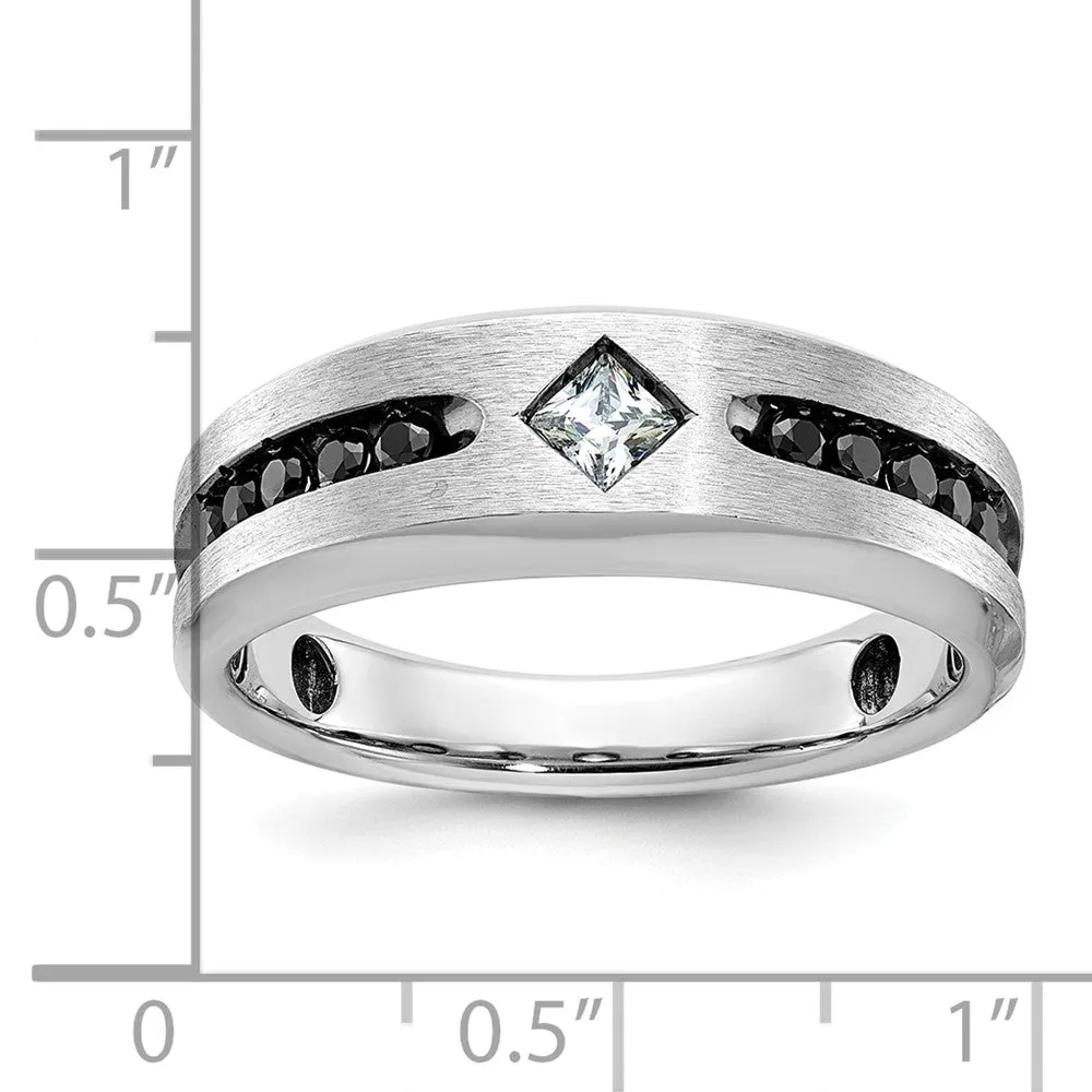 Mens 8mm 14K White Gold Black Rhodium Black/White Diamond Tapered Band