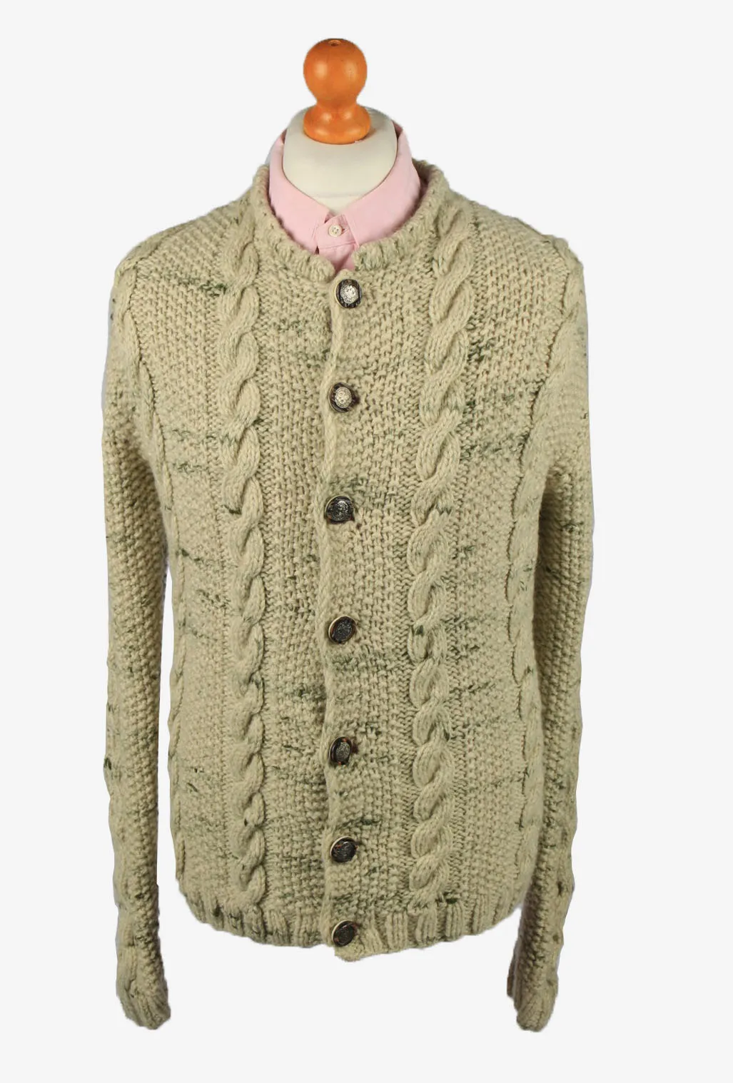 Mens Cable Button Up Cardigan 90s Multi S - Pepper Tree London