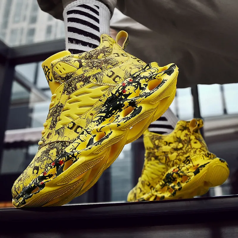 Men's Casual Mesh Graffiti Pattern Chunky Hip-Hop Running Shoes