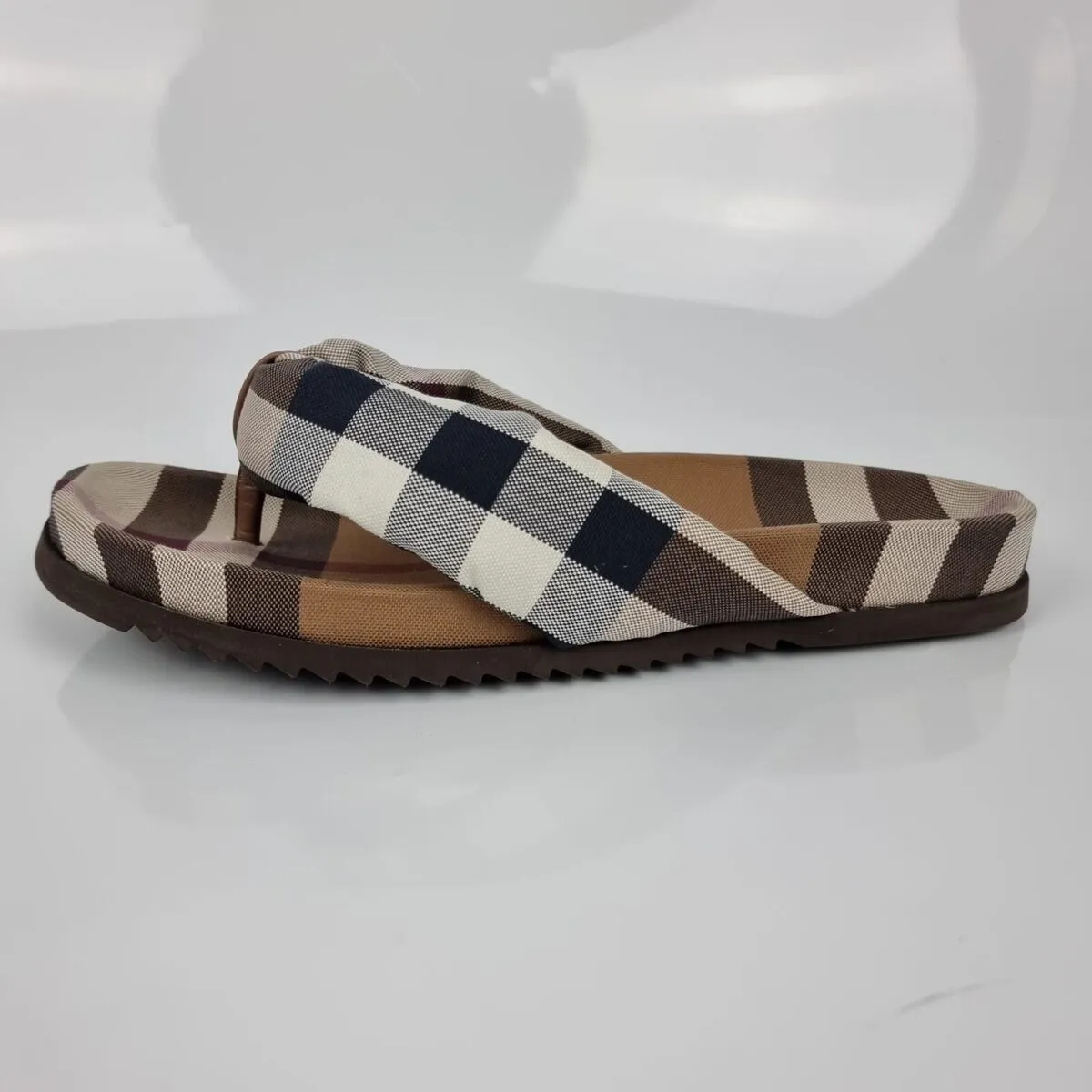 Men's Duncannon Beige Check Sandals Flip Flops - Khaki