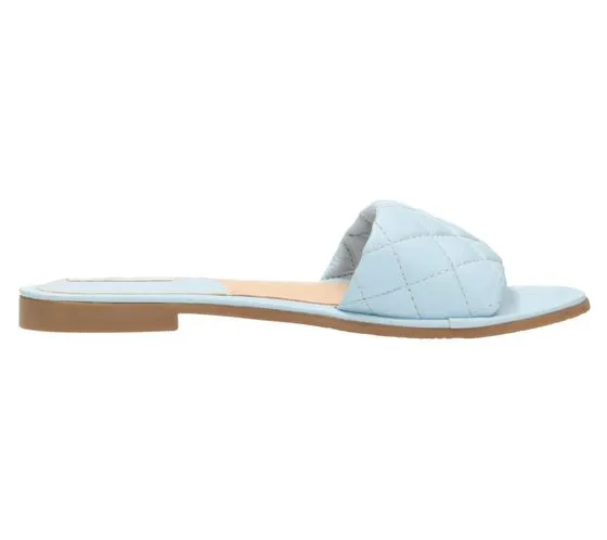 MEXX Zapatos de mujer de piel auténtica con aspecto acolchado, mules de verano, zapatos sin cordones MXCY007501W azul claro