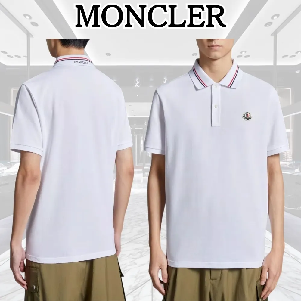 MONCLER  |Street Style Plain Cotton Short Sleeves Logo Polos