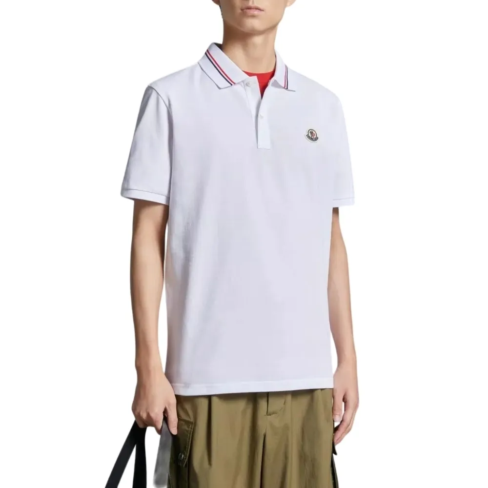 MONCLER  |Street Style Plain Cotton Short Sleeves Logo Polos