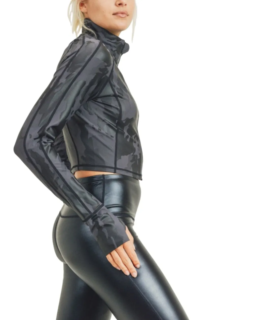 Mono B Camo Foil Cropped Raglan Jacket AJ2913