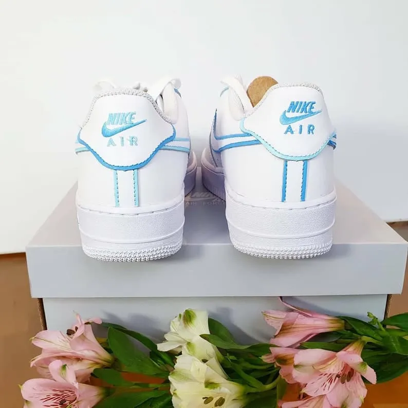 Multi-blue Outlines Hand-painted Custom Nike Air Force 1