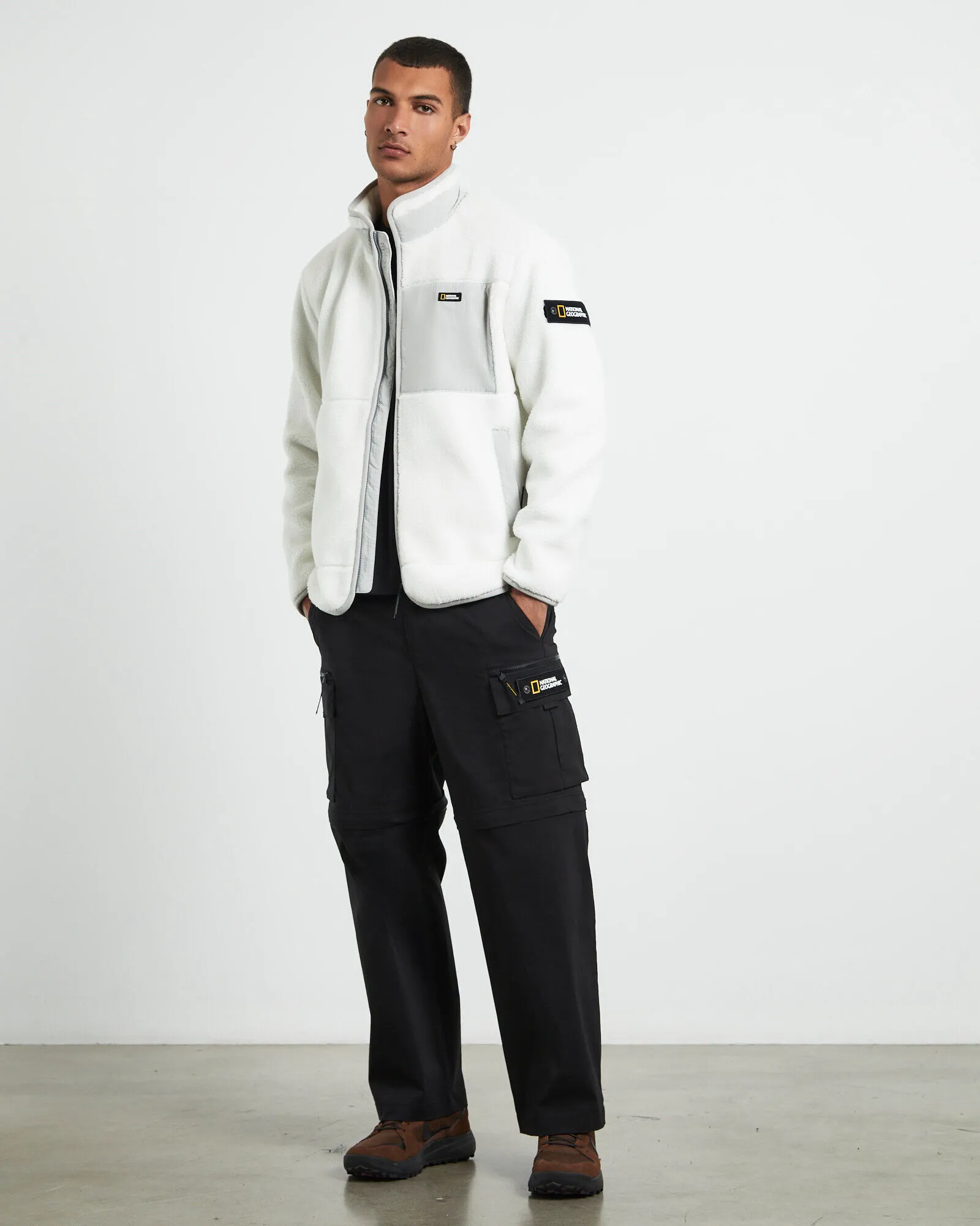 National Geographic High-Neck Fleece Zip-Up Jacket Sugar Swizzle Ivory