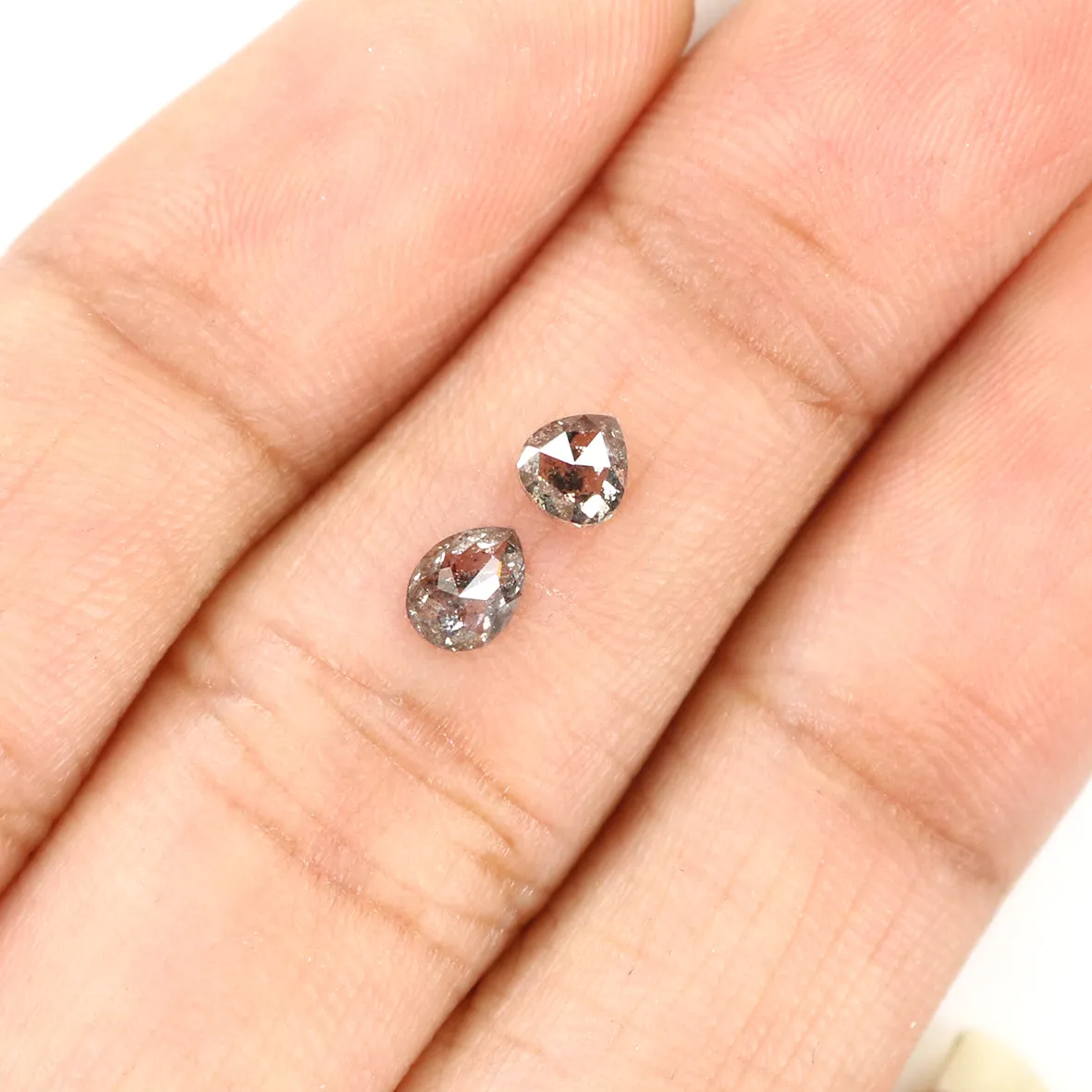 Natural Loose Pear Salt And Pepper Diamond Black Grey Color 0.43 CT 3.85 MM Pear Shape Rose Cut Diamond KR2478