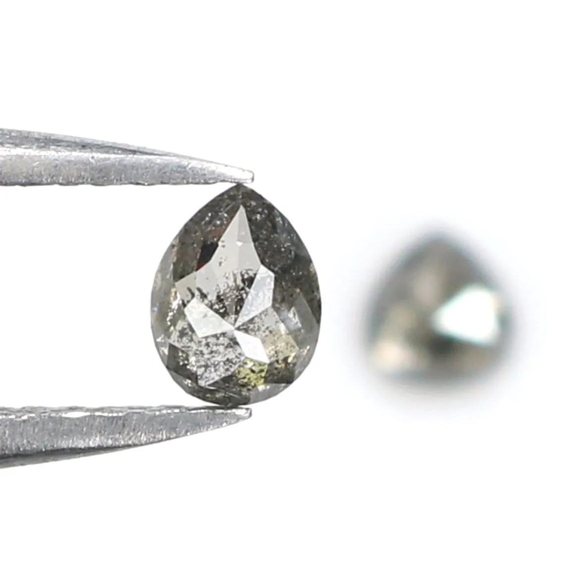 Natural Loose Pear Salt And Pepper Diamond Black Grey Color 0.43 CT 3.85 MM Pear Shape Rose Cut Diamond KR2478