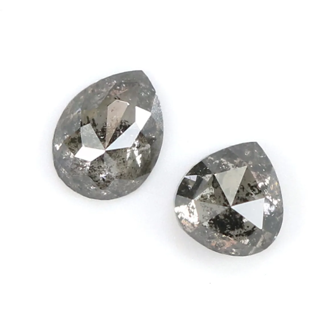 Natural Loose Pear Salt And Pepper Diamond Black Grey Color 0.43 CT 3.85 MM Pear Shape Rose Cut Diamond KR2478