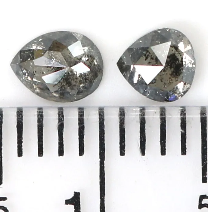 Natural Loose Pear Salt And Pepper Diamond Black Grey Color 0.43 CT 3.85 MM Pear Shape Rose Cut Diamond KR2478