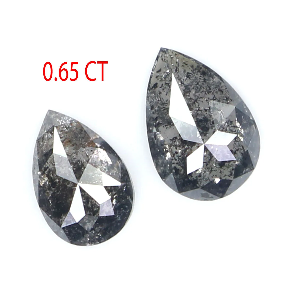 Natural Loose Pear Salt And Pepper Diamond Black Grey Color 0.65 CT 5.46 MM Pear Shape Rose Cut Diamond L2456