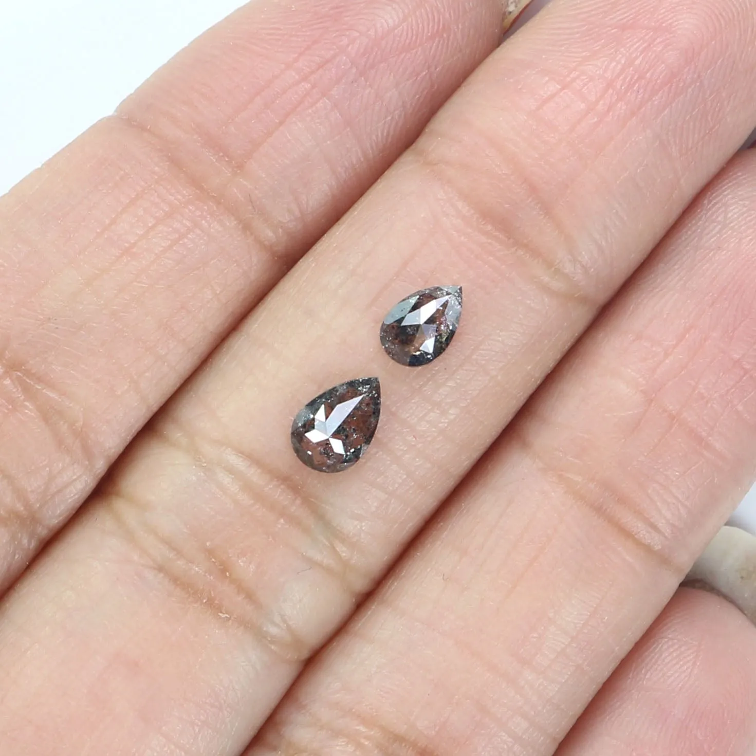 Natural Loose Pear Salt And Pepper Diamond Black Grey Color 0.65 CT 5.46 MM Pear Shape Rose Cut Diamond L2456