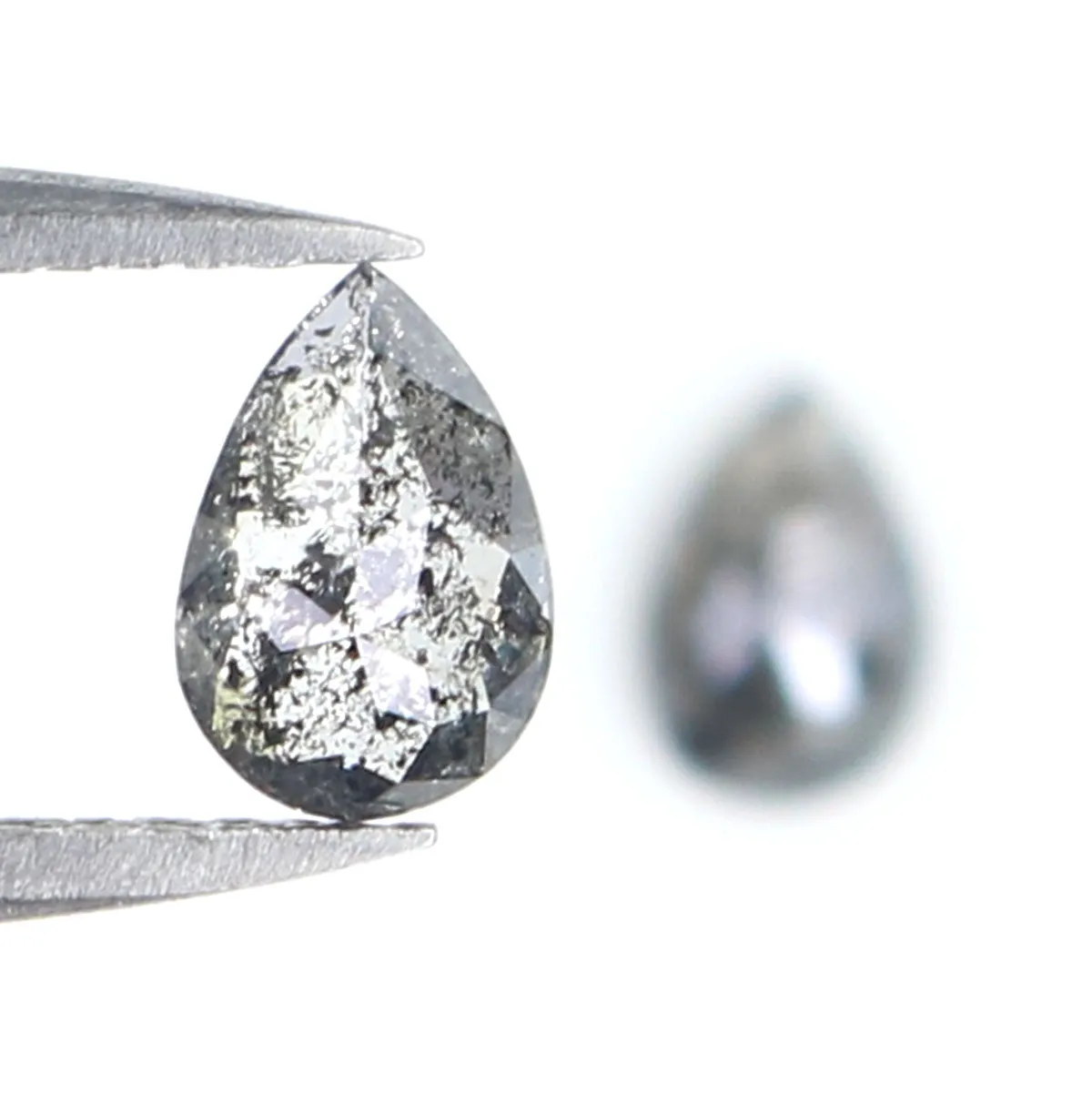 Natural Loose Pear Salt And Pepper Diamond Black Grey Color 0.65 CT 5.46 MM Pear Shape Rose Cut Diamond L2456