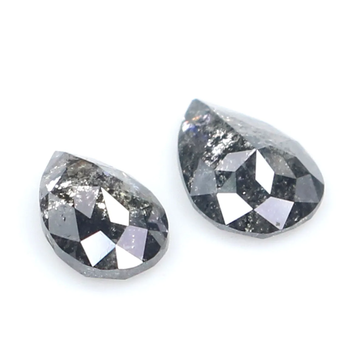 Natural Loose Pear Salt And Pepper Diamond Black Grey Color 0.65 CT 5.46 MM Pear Shape Rose Cut Diamond L2456