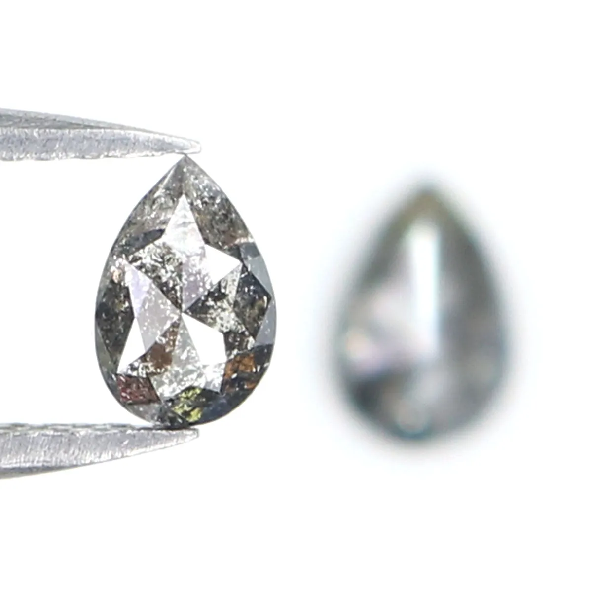 Natural Loose Pear Salt And Pepper Diamond Black Grey Color 0.65 CT 5.46 MM Pear Shape Rose Cut Diamond L2456