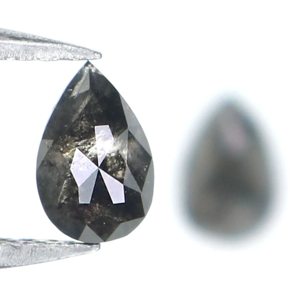 Natural Loose Pear Salt And Pepper Diamond Black Grey Color 0.67 CT 5.57 MM Pear Shape Rose Cut Diamond L2455