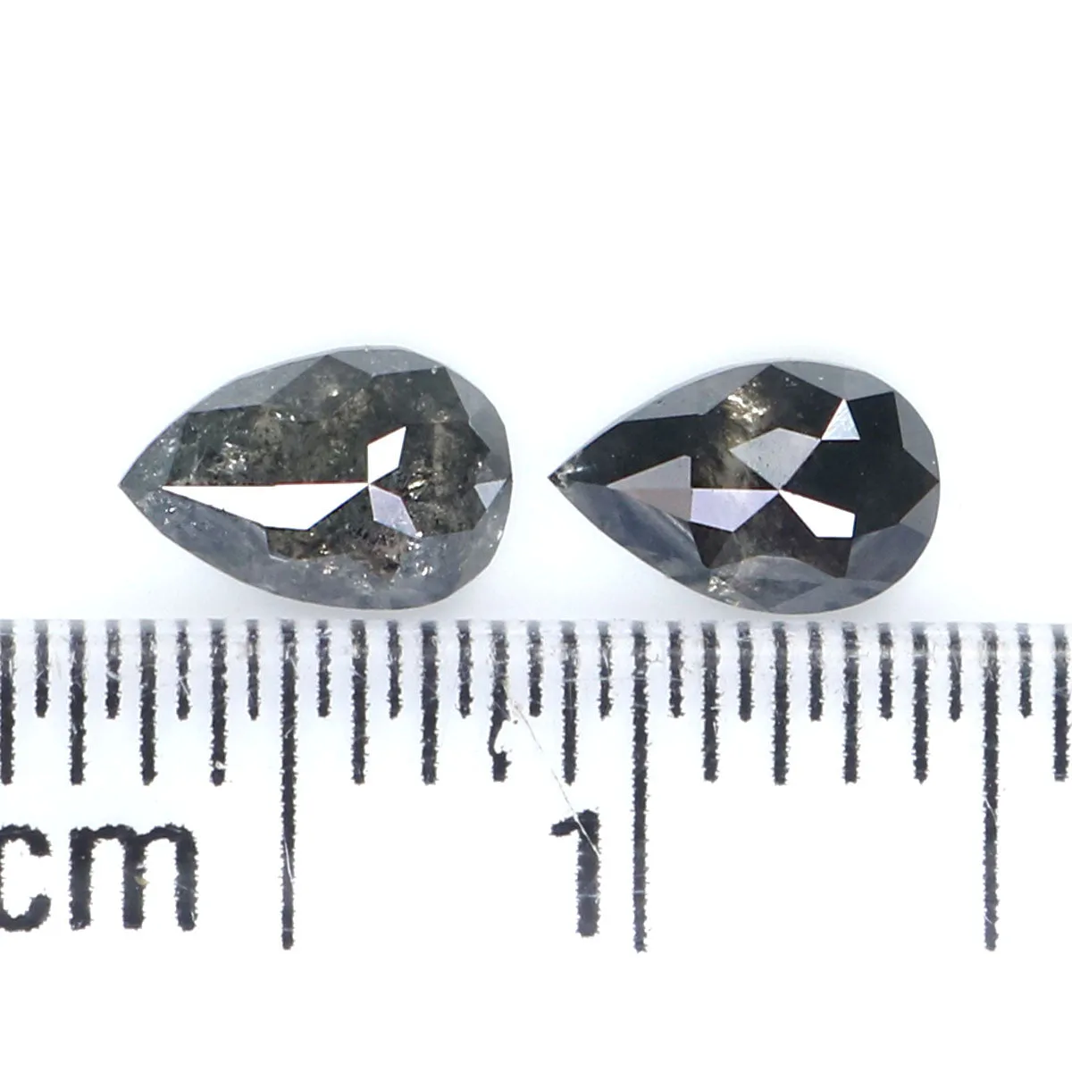 Natural Loose Pear Salt And Pepper Diamond Black Grey Color 0.67 CT 5.57 MM Pear Shape Rose Cut Diamond L2455