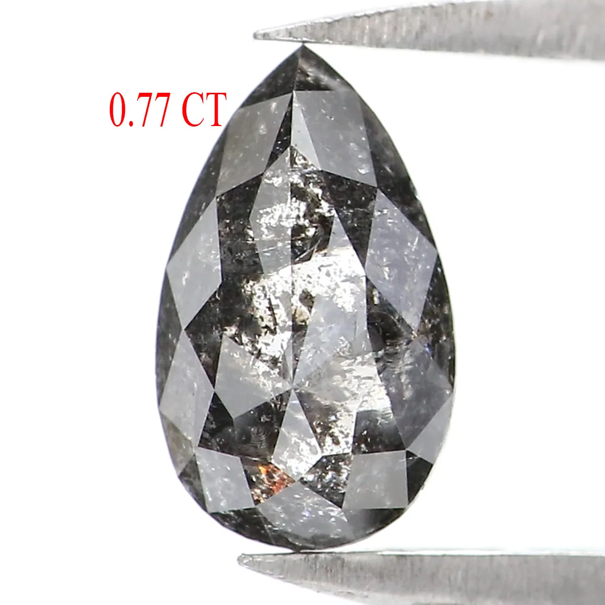 Natural Loose Pear Salt And Pepper Diamond Black Grey Color 0.77 CT 7.40 MM Pear Shape Rose Cut Diamond L1912