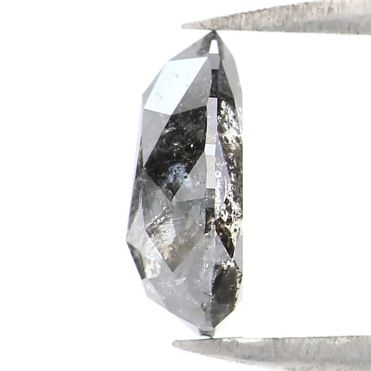 Natural Loose Pear Salt And Pepper Diamond Black Grey Color 0.77 CT 7.40 MM Pear Shape Rose Cut Diamond L1912