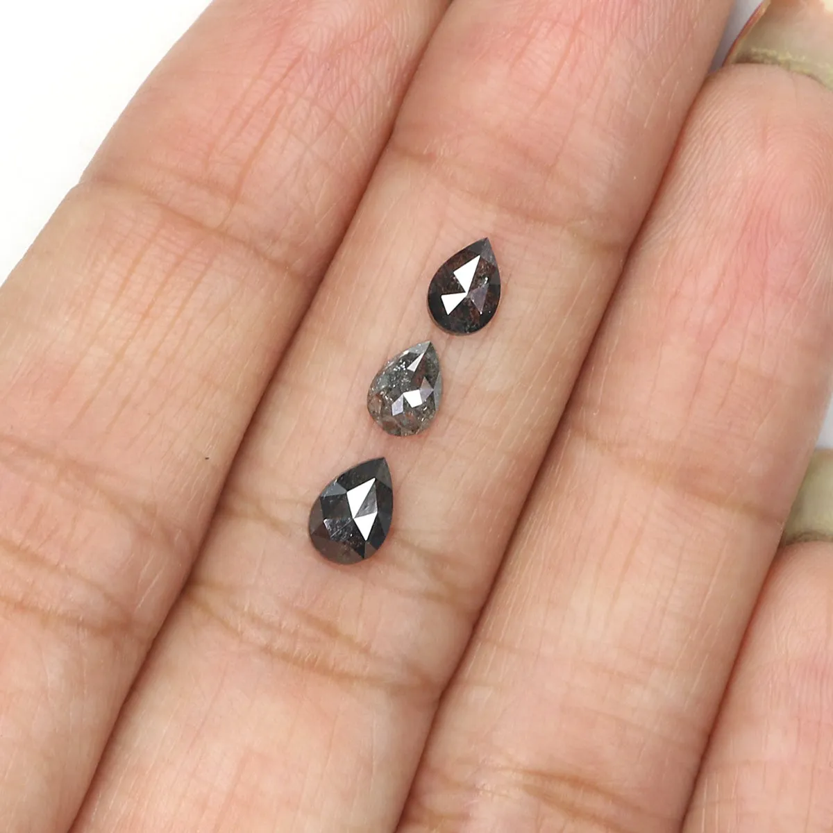 Natural Loose Pear Salt And Pepper Diamond Black Grey Color 0.93 CT 5.26 MM Pear Shape Rose Cut Diamond L1998