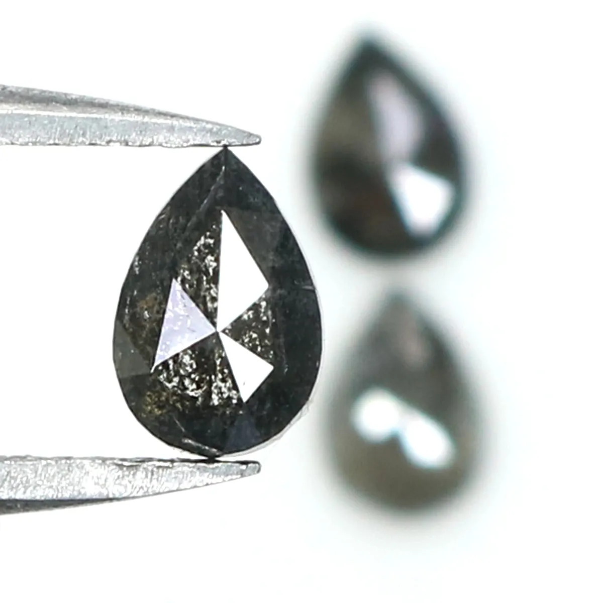 Natural Loose Pear Salt And Pepper Diamond Black Grey Color 0.93 CT 5.26 MM Pear Shape Rose Cut Diamond L1998