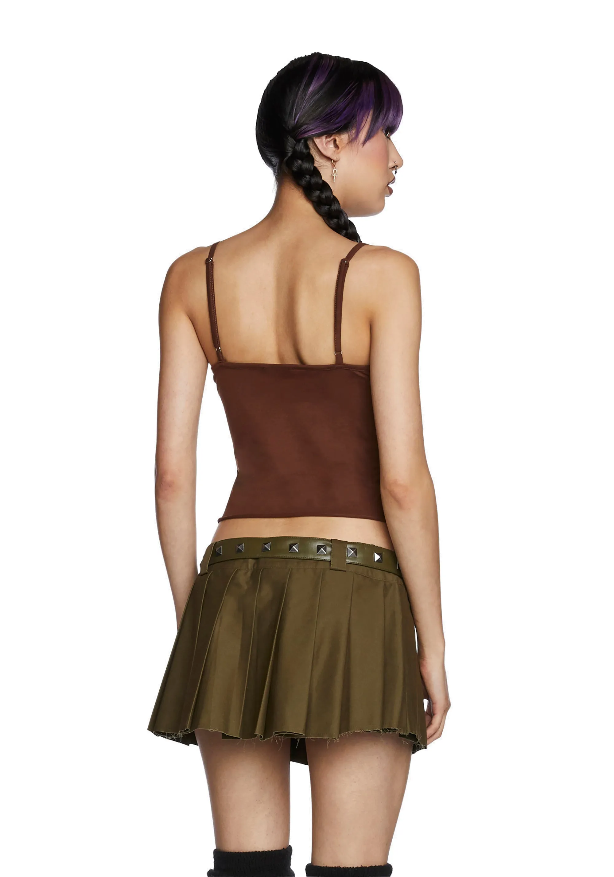 Never Conform Slashed Tank - Brown-