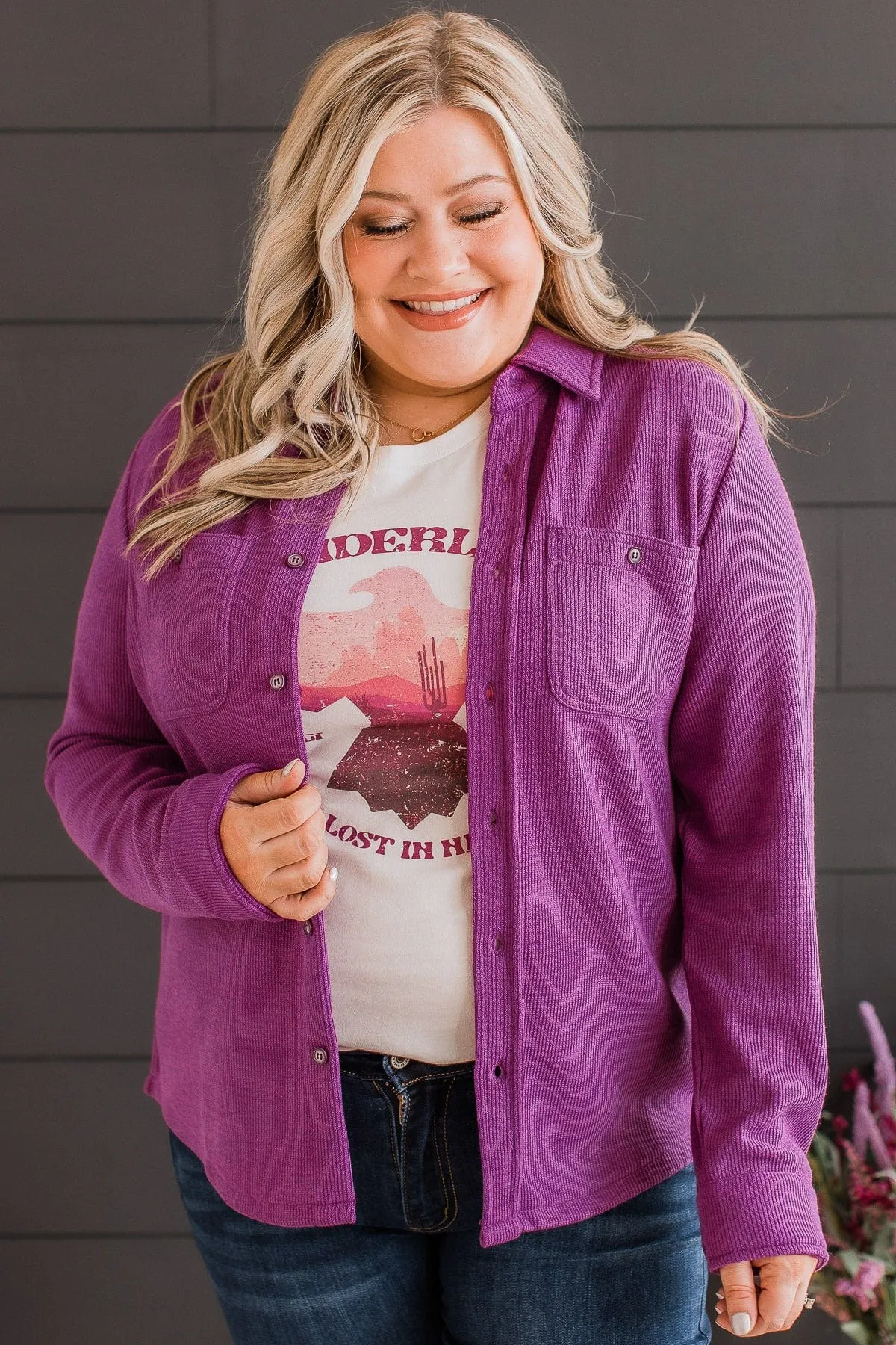 Never Letting Go Button Top- Dark Purple