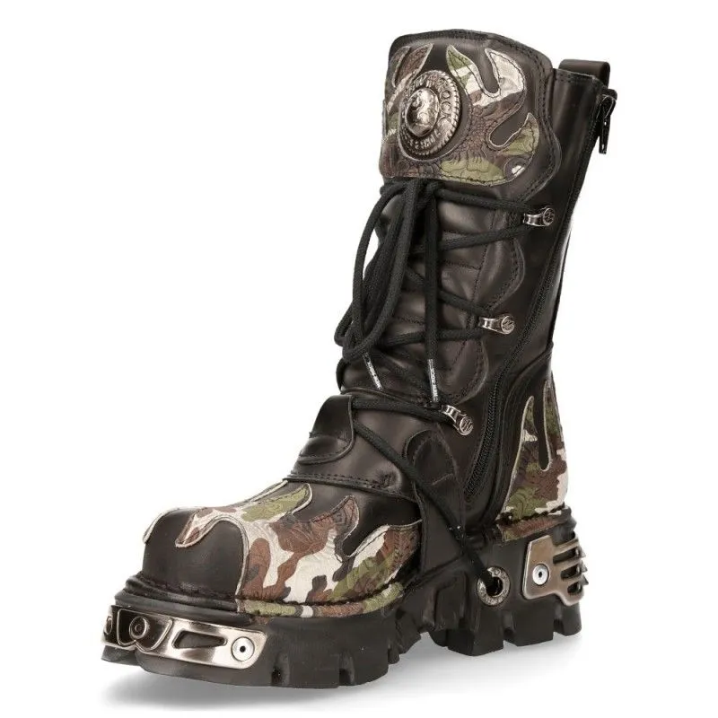 NEW ROCK - M- 591-S15 Camouflage Flame Lace Up Boots