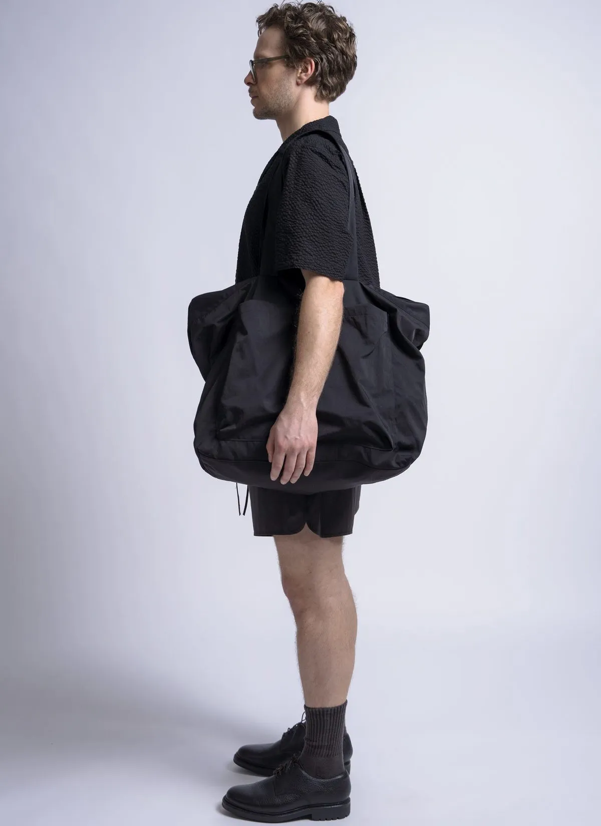 Nylon Twill Tri Pocket Slouchy Tote - Black