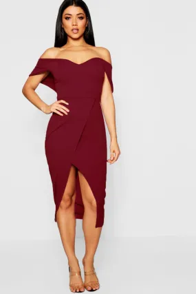 Off Shoulder Wrap Skirt Midi Dress