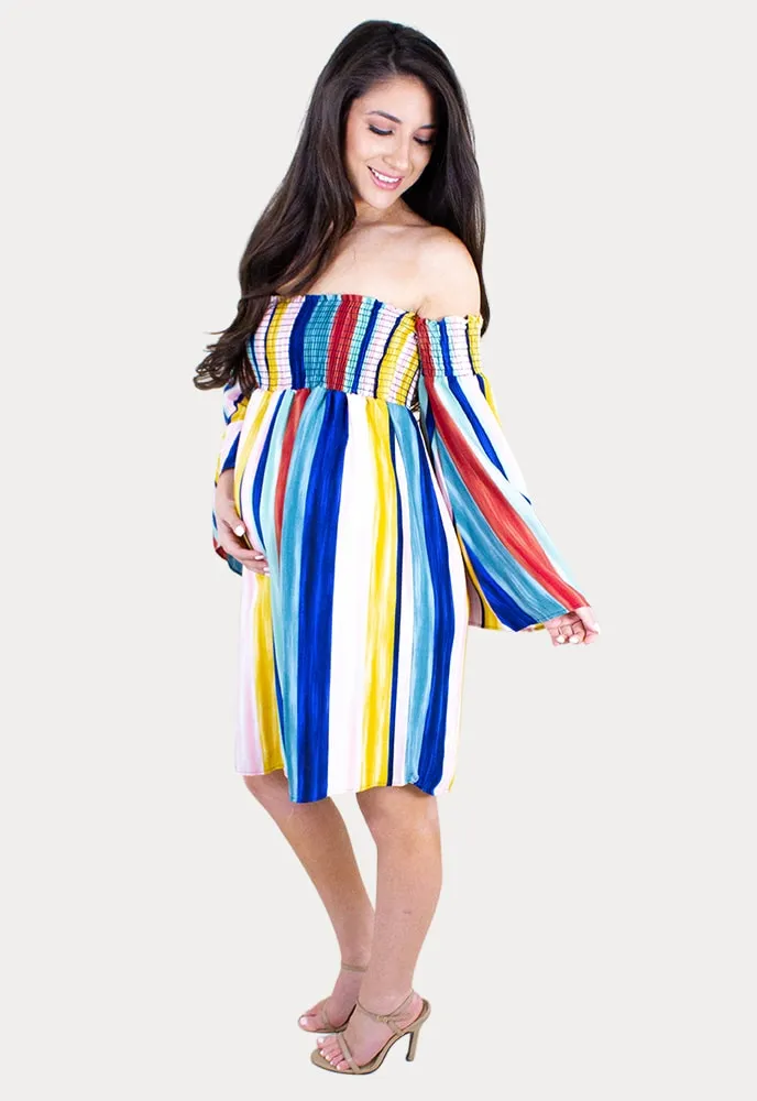 Off the Shoulder Stripe Maternity Dress