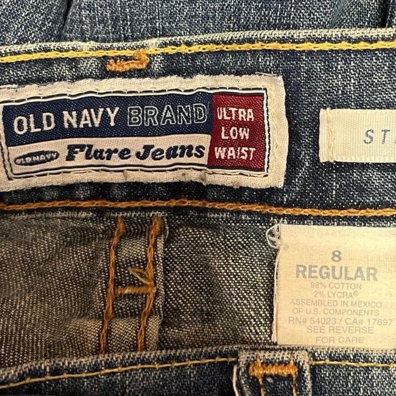 Old Navy Blue Medium Wash Faded Mid Rise Denim Ankle Flare Jeans Size 8